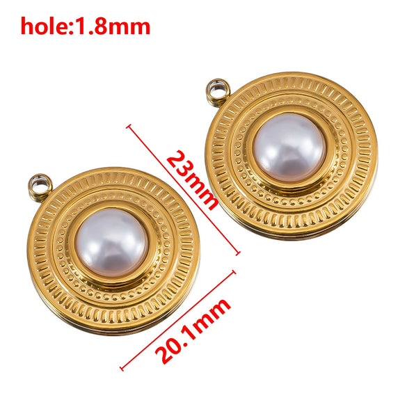 Wholesale Jewelry Stainless Steel Imitation Pearl Pendant With Round Irregular Bow Pattern Gold Plated Handmade Accessories