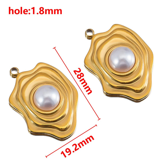 Wholesale Jewelry Stainless Steel Imitation Pearl Pendant With Round Irregular Bow Pattern Gold Plated Handmade Accessories