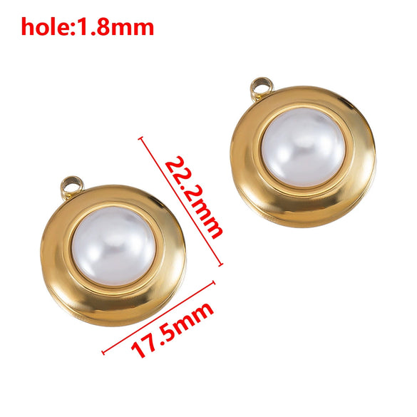 Wholesale Jewelry Stainless Steel Imitation Pearl Pendant With Round Irregular Bow Pattern Gold Plated Handmade Accessories