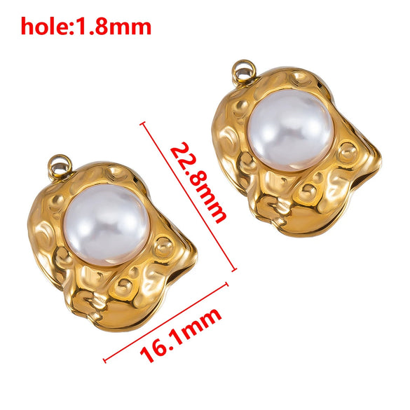 Wholesale Jewelry Stainless Steel Imitation Pearl Pendant With Round Irregular Bow Pattern Gold Plated Handmade Accessories