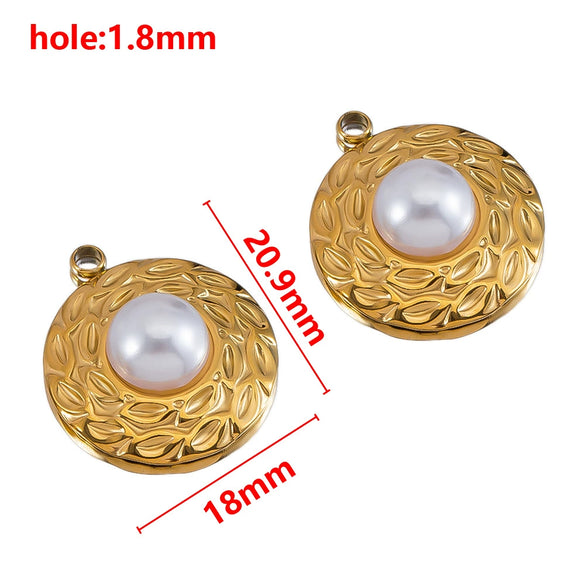 Wholesale Jewelry Stainless Steel Imitation Pearl Pendant With Round Irregular Bow Pattern Gold Plated Handmade Accessories