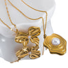 Wholesale Jewelry Stainless Steel Imitation Pearl Pendant With Round Irregular Bow Pattern Gold Plated Handmade Accessories