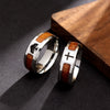 Wholesale Jewelry Stainless Steel Inlaid Acacia Wood Grain Geometric Half Tree Tree Of Life Cross Ring Dripping Oil Style
