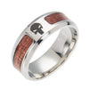 Wholesale Jewelry Stainless Steel Inlaid Acacia Wood Grain Geometric Half Tree Tree Of Life Cross Ring Dripping Oil Style