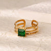 Wholesale Jewelry Stainless Steel Inlaid Green Zircon Geometric French Retro Style Electroplated Ring For Women