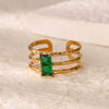 Wholesale Jewelry Stainless Steel Inlaid Green Zircon Geometric French Retro Style Electroplated Ring For Women