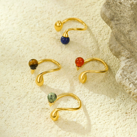 Wholesale Jewelry Stainless Steel Irregular Geometric Opening Ring Set With Stone Light Luxury Style Electroplated