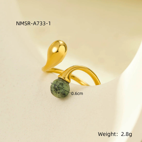Wholesale Jewelry Stainless Steel Irregular Geometric Opening Ring Set With Stone Light Luxury Style Electroplated