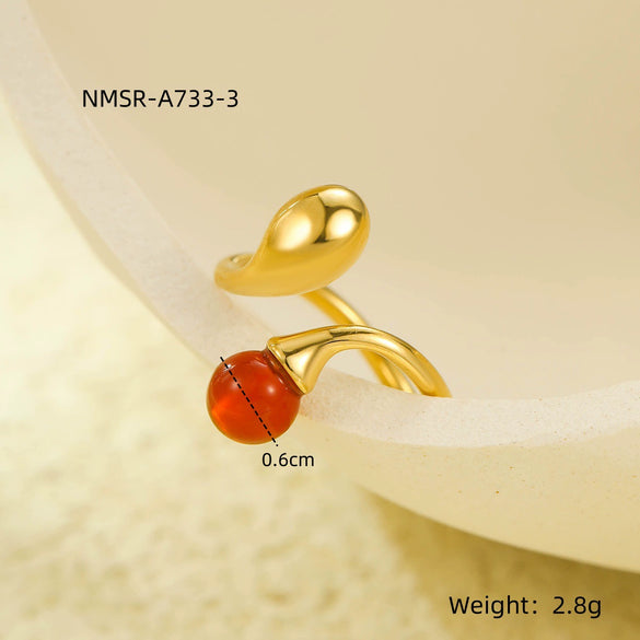 Wholesale Jewelry Stainless Steel Irregular Geometric Opening Ring Set With Stone Light Luxury Style Electroplated