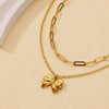 Wholesale Jewelry Stainless Steel 18K Electroplated Bow Cross Chain Double Layer Overlapping Necklace