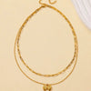 Wholesale Jewelry Stainless Steel 18K Electroplated Bow Cross Chain Double Layer Overlapping Necklace