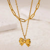 Wholesale Jewelry Stainless Steel 18K Electroplated Bow Cross Chain Double Layer Overlapping Necklace