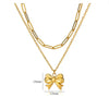 Wholesale Jewelry Stainless Steel 18K Electroplated Bow Cross Chain Double Layer Overlapping Necklace