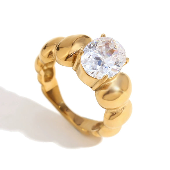 Wholesale Jewelry Stainless Steel 18K Gold Plated Geometric Bead Ring For Women