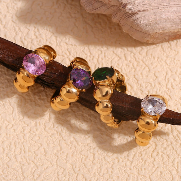 Wholesale Jewelry Stainless Steel 18K Gold Plated Geometric Bead Ring For Women