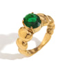 Wholesale Jewelry Stainless Steel 18K Gold Plated Geometric Bead Ring For Women