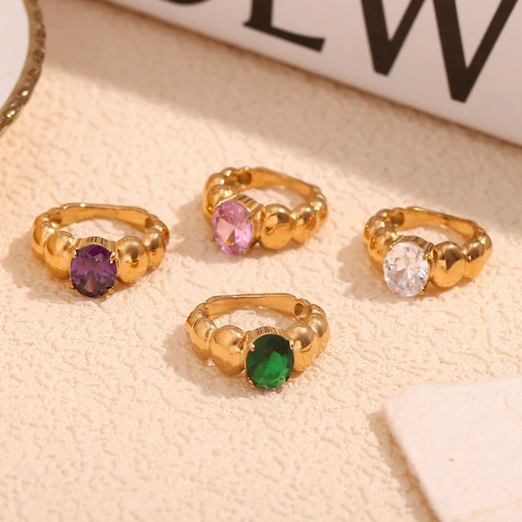 Wholesale Jewelry Stainless Steel 18K Gold Plated Geometric Bead Ring For Women
