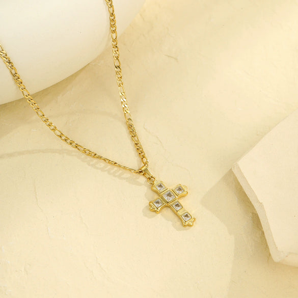 Wholesale Jewelry Stainless Steel 18K Gold Plated Geometric Cross Pendant Necklace For Women