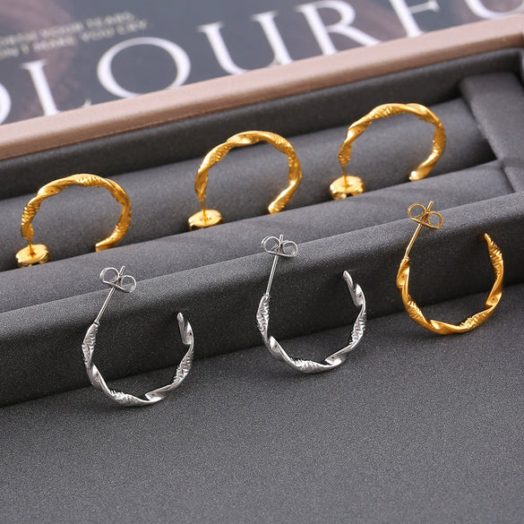 Wholesale Jewelry Stainless Steel 18K Gold Plated Geometric Cshaped Twisted Earrings For Women