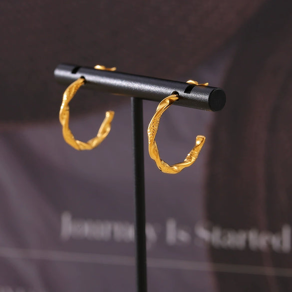 Wholesale Jewelry Stainless Steel 18K Gold Plated Geometric Cshaped Twisted Earrings For Women