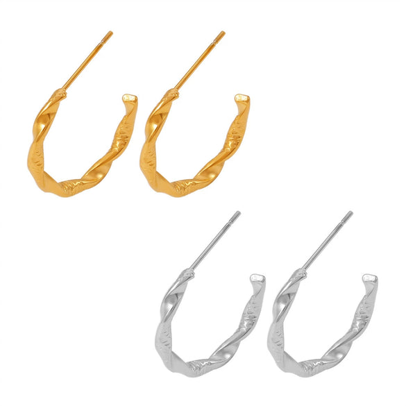 Wholesale Jewelry Stainless Steel 18K Gold Plated Geometric Cshaped Twisted Earrings For Women