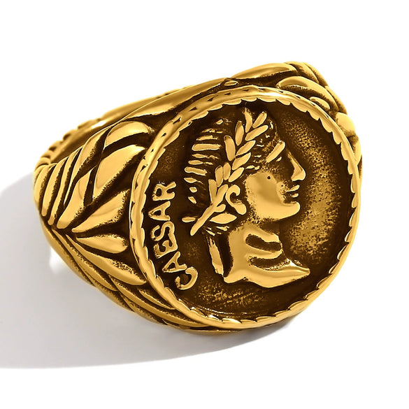 Wholesale Jewelry Stainless Steel 18K Gold Plated Geometric Hip Hop Retro Men's Ring