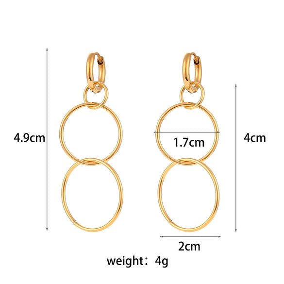 Wholesale Jewelry Stainless Steel 18K Gold Plated Geometric Long Circle Buckle Earrings For Women