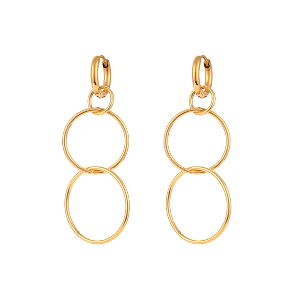 Wholesale Jewelry Stainless Steel 18K Gold Plated Geometric Long Circle Buckle Earrings For Women