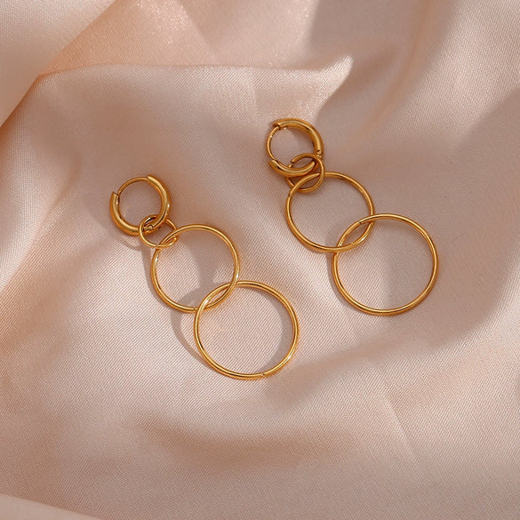 Wholesale Jewelry Stainless Steel 18K Gold Plated Geometric Long Circle Buckle Earrings For Women