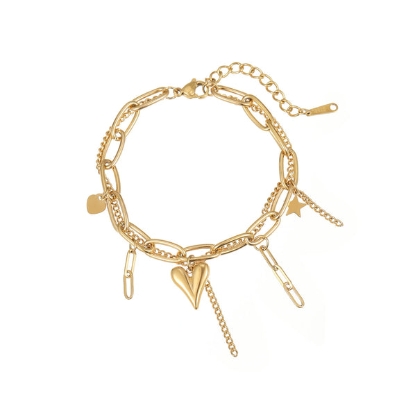 Wholesale Jewelry Stainless Steel 18K Gold Plated Geometric Love Star Pendant Double Bracelet