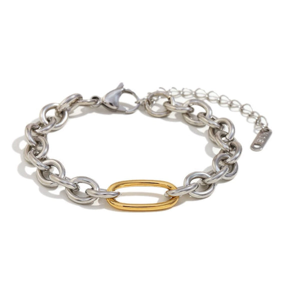 Wholesale Jewelry Stainless Steel 18K Gold Plated Geometric O Shaped Chain Splicing Necklace Set And Bracelet For Women