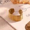 Wholesale Jewelry Stainless Steel 18K Gold Plated Geometric Retro Open Multilayer Striped Ring For Women