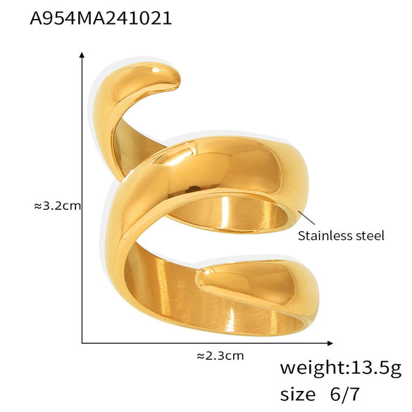 Wholesale Jewelry Stainless Steel 18K Gold Plated Geometric Sshaped Thread Winding Ring