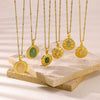 Wholesale Jewelry Stainless Steel 18K Gold Plated Imitation Jade Cross Chain Necklace Unisex