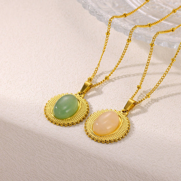 Wholesale Jewelry Stainless Steel 18K Gold Plated Imitation Jade Cross Chain Necklace Unisex