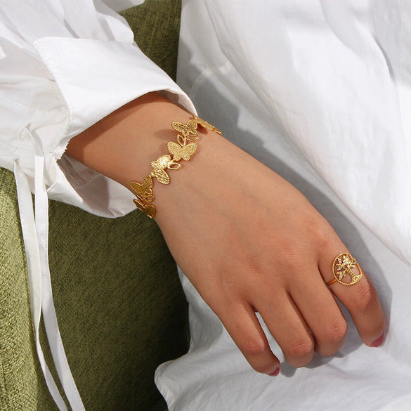 Wholesale Jewelry Stainless Steel 18K Gold Plated Open Butterfly Bracelet Fashionable Elegant