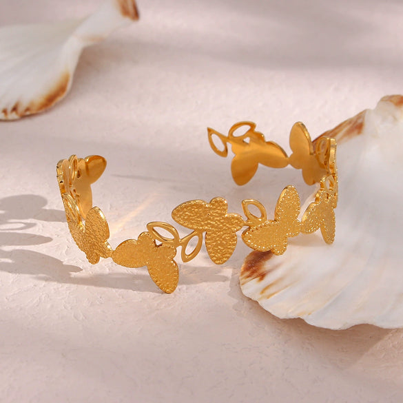 Wholesale Jewelry Stainless Steel 18K Gold Plated Open Butterfly Bracelet Fashionable Elegant