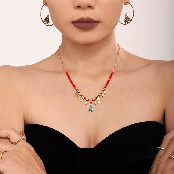Wholesale Jewelry 316L Stainless Steel 18K Gold Plated Plant Flowers Enamel Glazed Zircon Necklace Earrings Set For Women