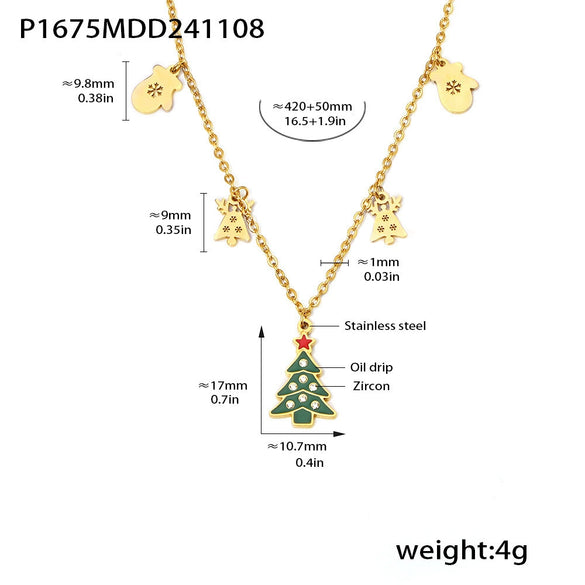 Wholesale Jewelry 316L Stainless Steel 18K Gold Plated Plant Flowers Enamel Glazed Zircon Necklace Earrings Set For Women