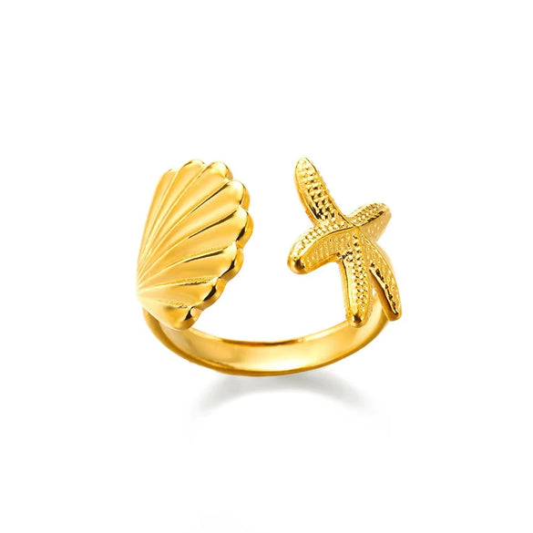 Wholesale Jewelry Stainless Steel 18K Gold Plated Starfish Ring For Ladies With Animal Zodiac Pattern