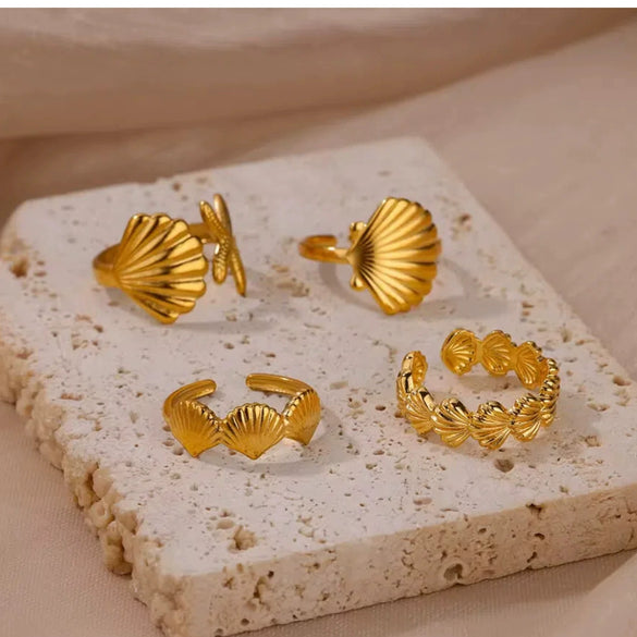 Wholesale Jewelry Stainless Steel 18K Gold Plated Starfish Ring For Ladies With Animal Zodiac Pattern