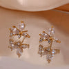 Wholesale Jewelry Stainless Steel 18K Gold Plated Threepetal Flower Zircon Earrings For Women
