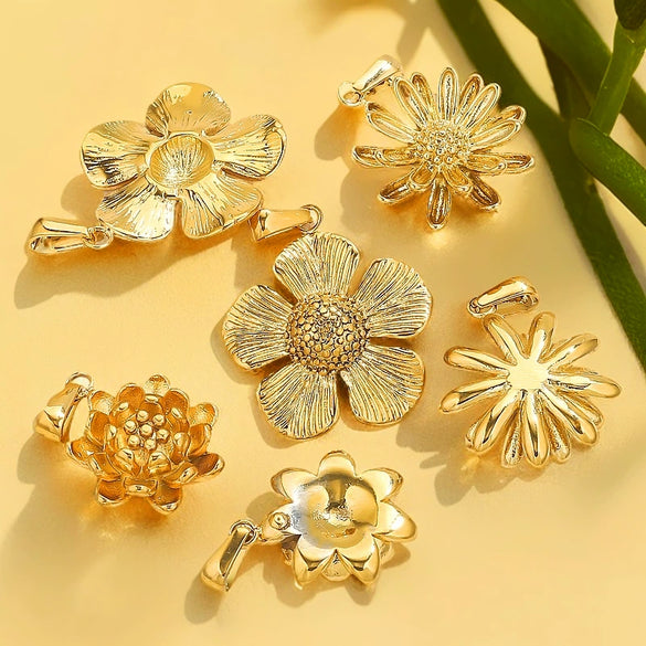 Wholesale Jewelry Stainless Steel 18K Goldplated Creative Flower Pendant Necklace
