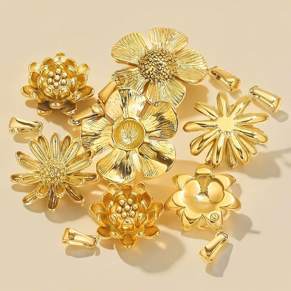 Wholesale Jewelry Stainless Steel 18K Goldplated Creative Flower Pendant Necklace
