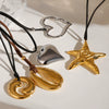 Wholesale Jewelry Stainless Steel Leather Rope Gold Plated Pendant Exaggerated Necklace Retro Geometric Design Titanium Steel
