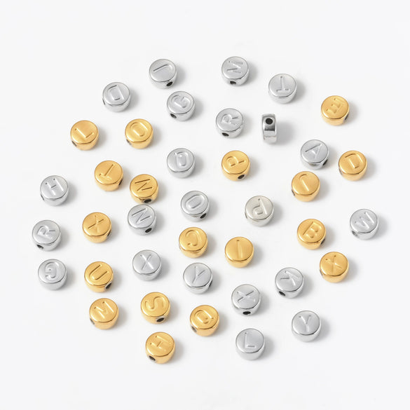 Wholesale Jewelry Stainless Steel Letter Round Perforated Beaded Accessories For Necklace And Bracelet With Electroplating