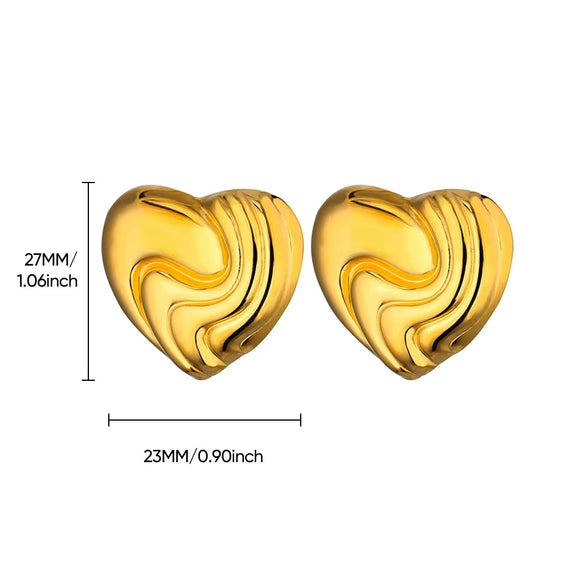 Wholesale Jewelry Stainless Steel Light Luxury Style Geometric Heart Shape Wave Electroplated Earrings For Women