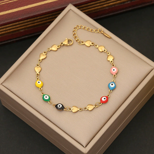 Wholesale Jewelry Stainless Steel Love Heart Bracelet With Dripping Oil Design