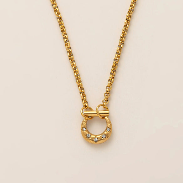 Wholesale Jewelry Stainless Steel Love Horseshoe Inlaid Zirconium Electroplated 18K Gold Color Necklace Bracelet Earrings