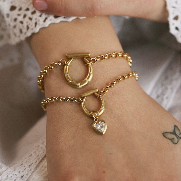 Wholesale Jewelry Stainless Steel Love Horseshoe Inlaid Zirconium Electroplated 18K Gold Color Necklace Bracelet Earrings